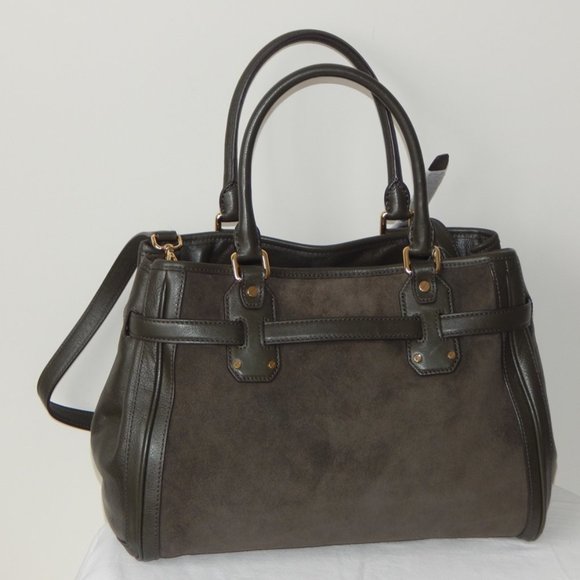 MICHAEL KORS HUDSON Leather Suede Large Tote Satchel Shoulder BAG Dark Olive NWT - Picture 5 of 14